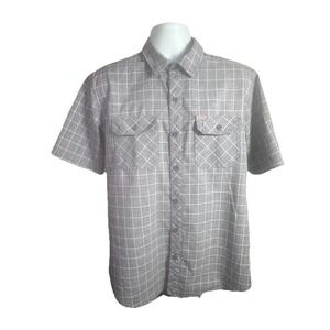 Orvis Tech Performance Shirt Mens L Gray Short Sleeve Button Up Plaid